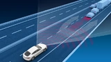 Stauende auf der Autobahn und Fahrzeug weicht eventuell auf andere Spur aus.
