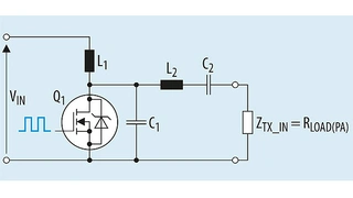 Major elements of a single-ended class E RF amplifier
