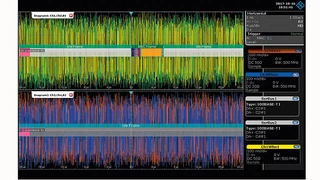  100BASE-T1-Dekodierung beider Datenströme der Vollduplex-Kommunikation. Farblich markiert ist der MAC-Frame, grau sind die kontinuierlich versendeten Idle-frames
