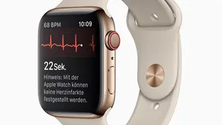 Mit dem optischen Herzsensor überprüft die Mitteilungsfunktion bei unregelmäßigem Herzrhythmus gelegentlich den Herzrhythmus des Anwenders im Hintergrund auf Anzeichen eines unregelmäßigen Herzrhythmus, der ein Zeichen für Vorhofflimmern sein könnte 