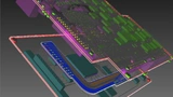 Bild 3a. Die Entwicklungsumgebung CR-8000 von Zuken ermöglicht eine 3D-Ansicht mit IC, Gehäuse und Leiterplatte für ein 3D-Co-Design.