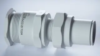 Kabelverschraubung aus Aluminium mit Metaker-Oberfläche (Prototyp) kann in Zukunft konventionelle Bauteile aus Edelstahl bzw. Messing vernickelt ersetzen.