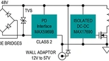 PD der Klasse 2, isoliert, der MAX 5969B dient als PD-Schnittstelle und MAX 17690 als DC-DC-Sperrwandler ohne Optokopller. 