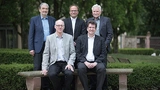 Das Steering Board: hinten (v.l.n.r.) Dr. Bernd Hense, Prof. Dr. Axel Sikora, Dr. Klaus Grimm; vorne Joachim Kroll und Prof. Dr. Peter Fromm.