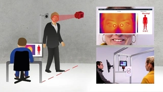 Binnen Millisekunden misst die Fieberkontrolle durch eine Kombination aus Infrarotkamera, Temperaturreferenzkörper und einer eigens programmierten FeverScreening App die Körpertemperatur