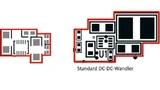 Bild 6. Größenvergleich von MAXM17552 uSLIC mit einem Standard-DC-DC-Wandler mit externer Spule.