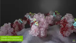 Nvidia Omniverse ist eine Plattform für die simultane Echtzeitsimulation und Zusammenarbeit. Hier eine Covid-19-Simulation auf Molekularebene. 