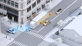 Bild 2. Ein Anwendungsbeispiel, bei dem adaptive Applikationen zum Einsatz kommen können: Ein parkender Lkw versperrt die Sicht auf andere Verkehrsteilnehmer. Systeme zur Kollisionsvermeidung können in solchen Fällen die Einschränkungen der menschlic