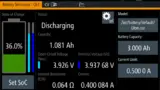 Screenshot der Batteriesimulation. Hier wurde ein Li-Ion-Batteriemodell geladen. Aus den Daten werden Informationen zu Ladezustand, Kapazität, ESR und Leerlaufspannung bereitgestellt.