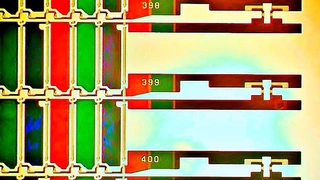 Zu sehen ist die Detailaufnahme mehrerer Subpixel in einem Display mit geschädigten Farbfiltern.