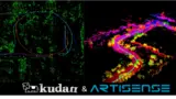 Point cloud maps and trajectory on the map created by Kudan visual SLAM (left) and Kudan Lidar SLAM (right)