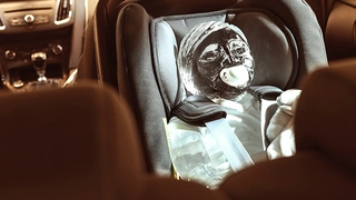 Ford ließ von einem Eisbildhauer ein Eisbaby und einen Eishund anfertigen.