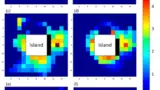 Aus Satellitenbildern sichtbar gemacht Verteilung von Eisen, Aluminium und Silizium im Wasser rund um die Vulkaninsel Nishinoshima.