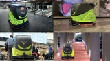 Adlatus setzt den autonomen Reinigungsroboter CR700 u. a. am Ulmer Bahnhof (o. l.), in der angrenzenden Sedelhof-Passage (o. r.), am Münchner Flughafen (u. l.) und in Parkgaragen (u. r.) ein