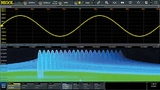 Frequenzanalyse mit dem Echtzeitmodus in der DS70000-Serie: oben ist das Signal im Zeitbereich gezeigt und unten die Fouriertransformierte des Signals. Beide Verläufe lassen sich parallel anzeige