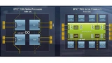  Im Gegensatz zum Vierblock-Design der 7001er-Epyc-CPUs (links) mit bis zu 32 Cores, sind die Epyc-7002-Prozessoren (rechts) mit bis zu 64 Cores ausgestattet. Sie sind in acht Blöcke zu je acht Cores unterteilt