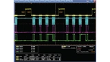 Oszilloskop-Aufnahme der Leitungen BUSY, SCLK und der Datenübertragung an DOUTA und DOUTB des AD7606B.