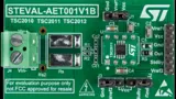 Bild 6: Das Evaluierungsboard STEVAL-AETKT1V2 besteht aus der Hauptplatine und einer Tochterkarte mit dem TSC2011IST. 