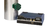Funksensorsystem mit Mioty-Protokoll und energieautarken Funksensoren. Der Funksensor (grün) wird von einem thermoelektrischen Energiewandler versorgt