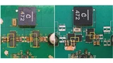  Kritische Schleifen bei dem Demo-Board DC2825A (LT8390) mit gerader MOSFET-Platzierung (links) und dem Demo-Board DC2626A (LT8392) mit im Winkel von 90° angeordneten MOSFETs (rechts)