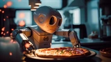 Roboter mit Pizza
