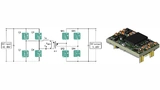 Prinzipschaltung eines 1-kW-4:1-LLC-IBC und 3D-Ansicht der Platine in einem Standard-Quarter-Brick-Format