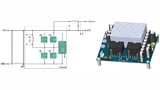  Prinzipschaltung einer Phase des invertierenden 600-W-ZVS-Buck-Boost-Wandlers und Ansicht des realisierten Evaluation-Boards
