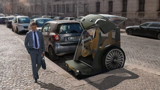 Das zweirädrige Fahrzeug mit geschlossener Fahrgastzelle passt in jede Parklücke.